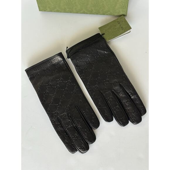 Gucci GG Women's Nappa Leather Gloves Black Size 10 Made in Italy 434211 NWT - Picture 1 of 15